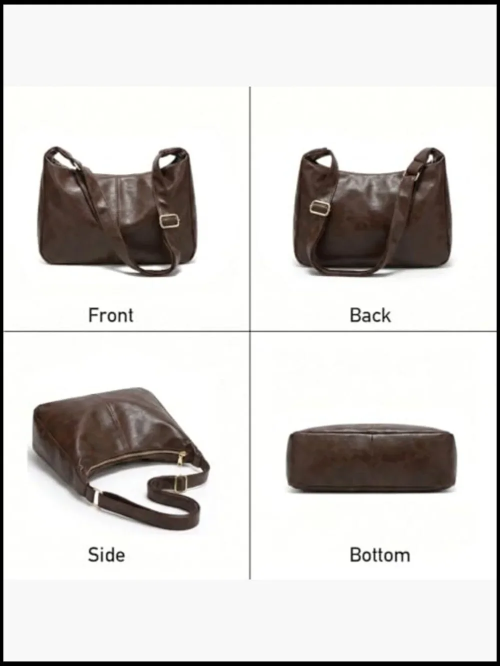 Vegan Leather Slouchy Hobo Shoulder Crossbody Bag Tote Purse Travel